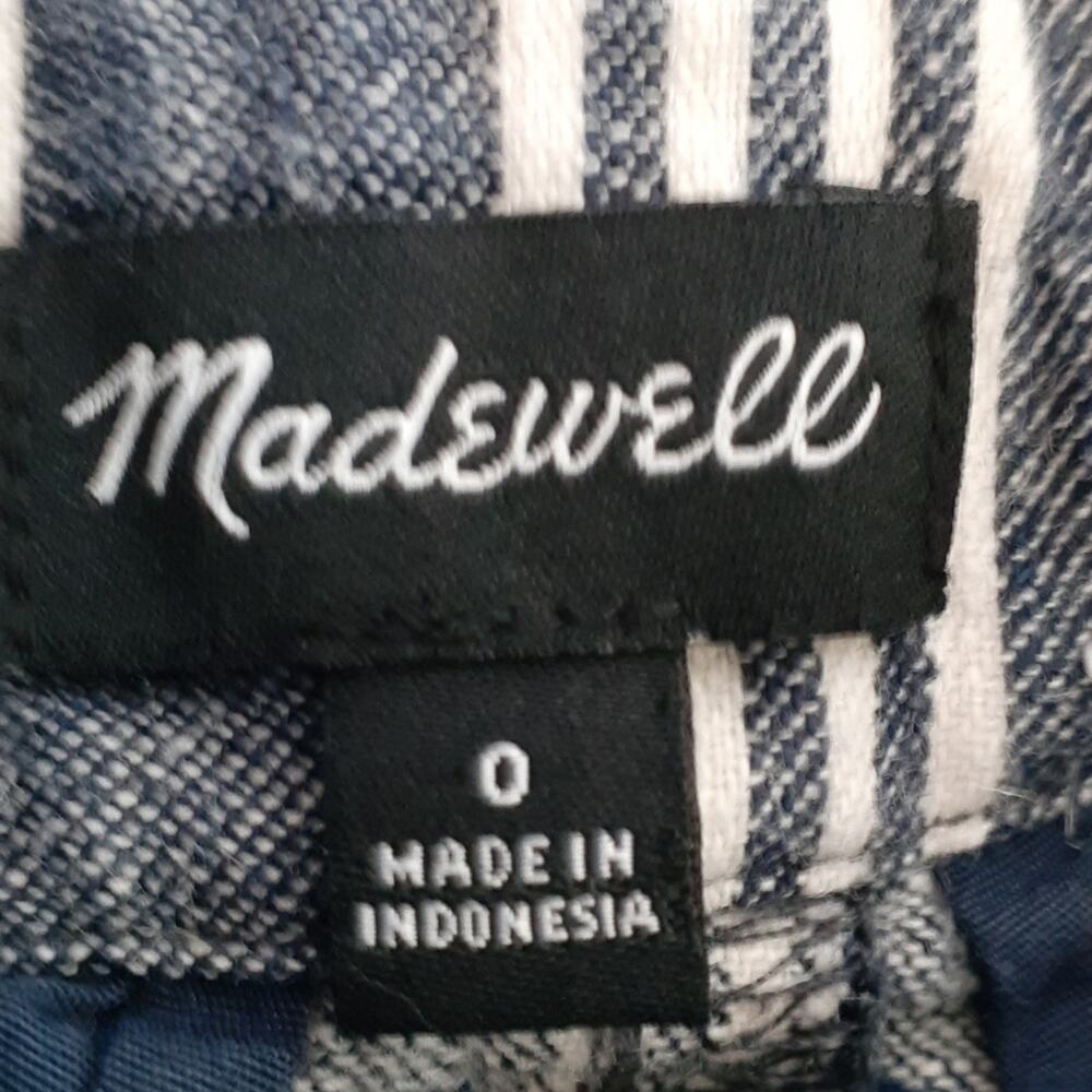 MADEWELL Blue & White Stripe Linen Paperbag Ankle Pants Coastal Vacation Sz: 0 - Picture 13 of 16